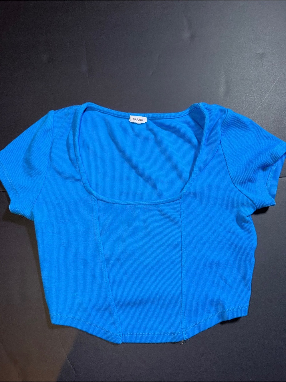 Garage Electric Blue Ribbed Scoop Crop Top